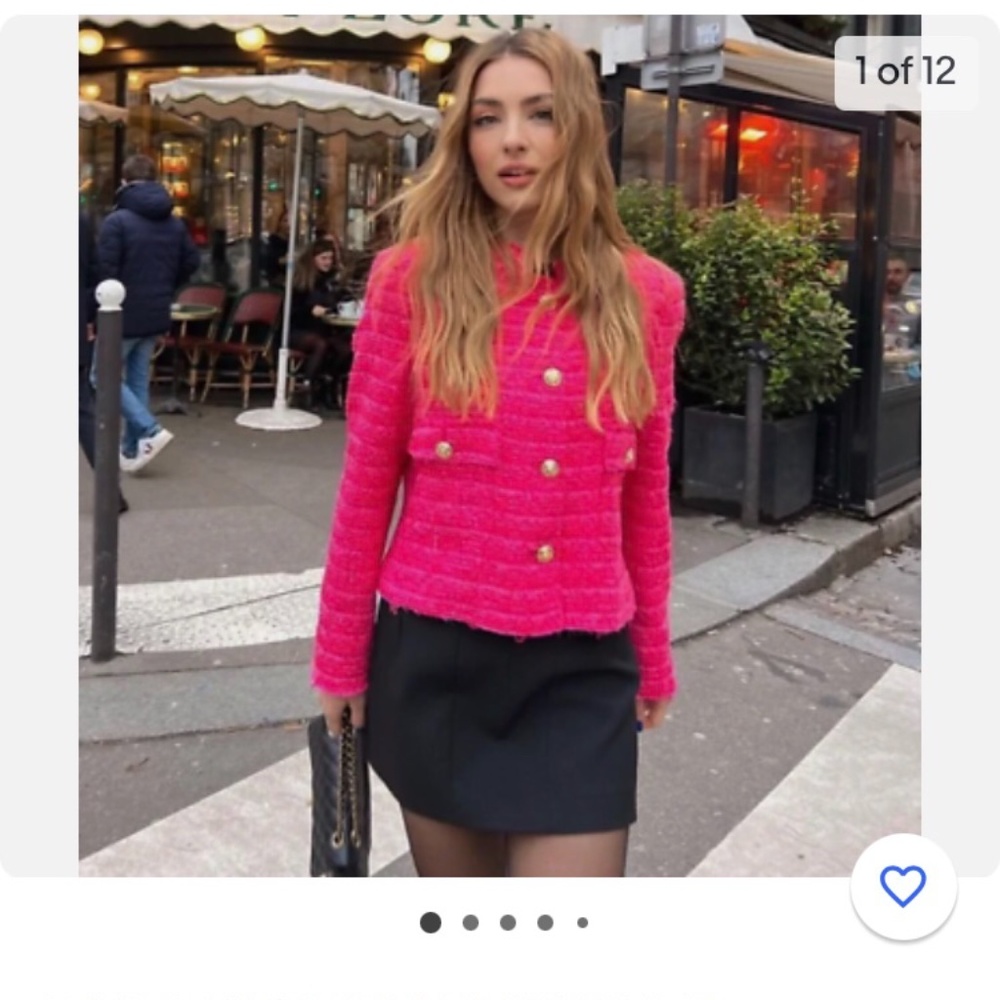 Zara Cropped Fuchsia Blazer with Gold Buttons Size M
